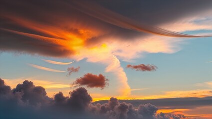 Fototapeta premium A captivating sunset showcases colorful clouds in the sky.
