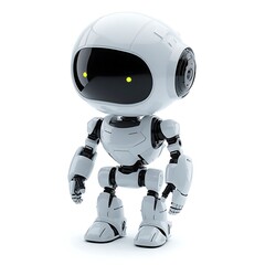 Futuristic humanoid robot with white body and glowing yellow eyes, symbolizing advanced AI technology