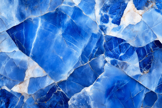 Rich royal blue sodalite mineral surface with white streaks, solid polished texture with cracks