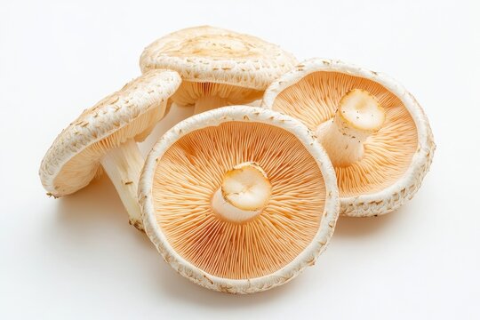 Isolated close up of fresh Scotch bonnet mushrooms on a white background