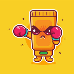 serious sunblock tube character mascot playing boxing sport isolated cartoon
