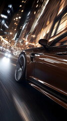 Brown Luxury Car Driving at Night in City