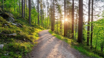 Fototapeta premium Sunset Forest Trail: A Serene Evening Walk
