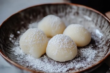 Fototapeta premium Mochi a sweet Japanese rice dessert served on a plate
