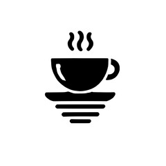 Coffee Break Icon: A simple yet elegant icon depicting a steaming cup of coffee on a saucer. The minimalist design in black is perfect for website design, app development, or social media use.  