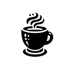 Coffee Break Icon: A simple yet stylish black and white icon of a steaming cup of coffee, perfect for representing a caffeine boost or a moment of relaxation.  