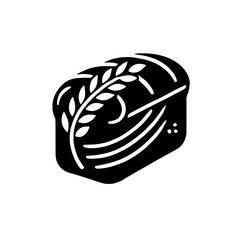 Simple Loaf of Bread Illustration: A minimalist, black and white illustration of a loaf of bread with wheat stalks, symbolizing the simplicity and wholesomeness of freshly baked bread. 
