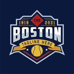 Badge emblem Paddle Tennis club logo design, paddle racket and ball vector on dark background