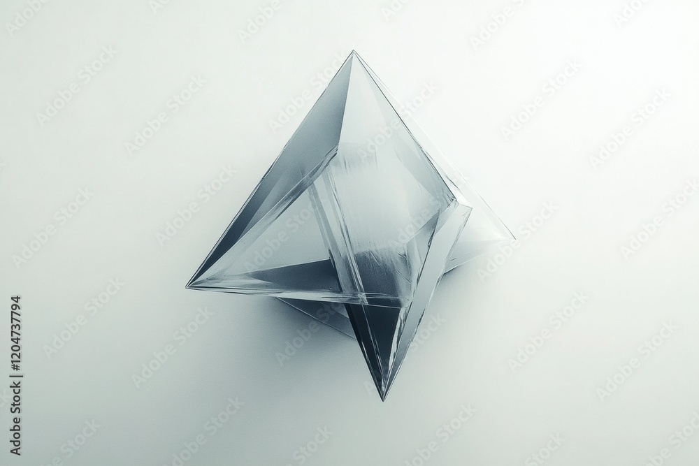 Aufkleber Intricate glass pyramid sculpture placed on a light background highlighting unique geometry and transparency in art. Generative AI