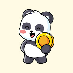 Cute panda holding gold coins