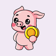 cute pig holding gold coins