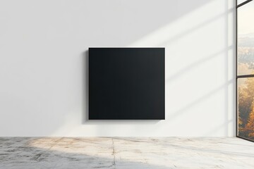 Minimalist Modern Art Piece Black Square Symmetrical Bright Clean White Background Wall Decor