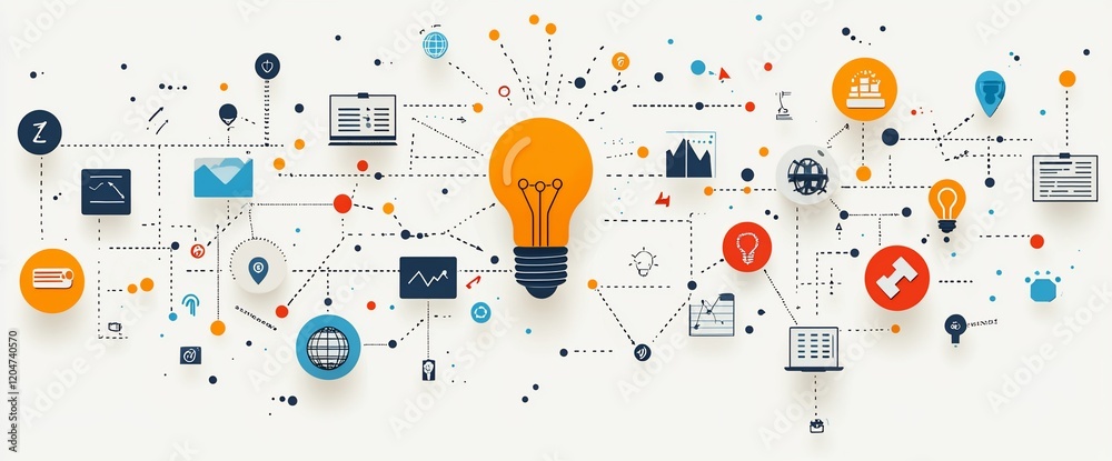 Poster networked lightbulb idea concept.