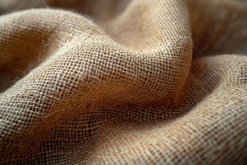 Fototapeta premium Close Up Textured Burlap Fabric Natural Lighting Cozy Rustic Atmosphere Detailed Weave Patterns