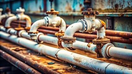 Minimalist Rustic Plumbing: Old White Flexible Water Pipes on Rusted Metal