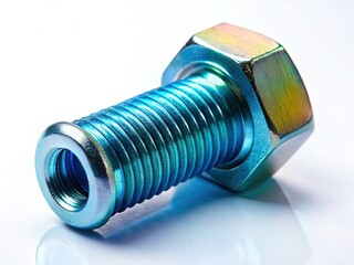 Minimalist Single Nut and Bolt on White Background - Stock Photo