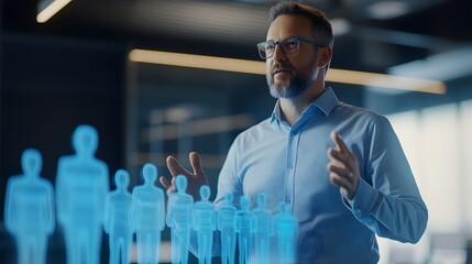 Man Interacting With Holographic Employee Representations