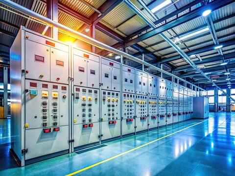 Modern Electric Control Cabinet in New Factory Substation - Industrial Power Distribution