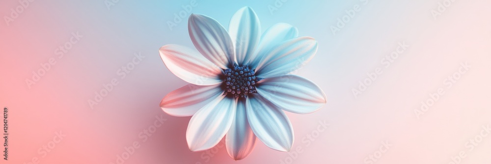 Poster Colorful daisy flower against a soft gradient background creating a serene atmosphere for relaxation and reflection. Generative AI