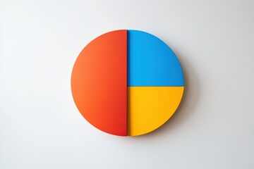 Fototapeta premium Colorful geometric design featuring a pie chart with blue, red, and yellow sections on a minimalist wall. Generative AI