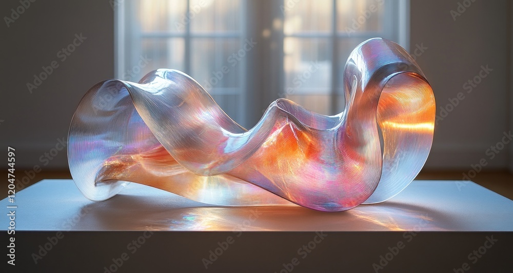 Aufkleber iridescent fluid abstract sculpture minimalist design 3d render colors refraction transparent curves