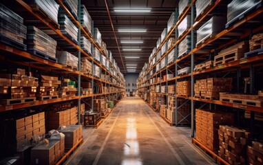 Warehouse Interior with Shelves and Boxes