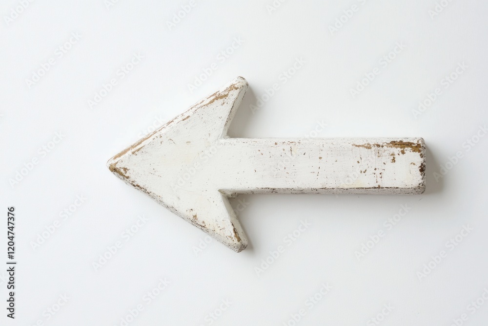 Aufkleber rustic white wooden arrow sign pointing left on a light background for decoration and guidance. gene