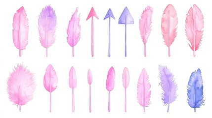 Fototapeta premium Colorful watercolor arrows, hand-drawn design elements, perfect for enhancing creative projects, invitations, or digital artwork with a playful touch.