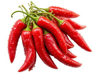 A Bunch of Red Hot Chili Peppers, glistening with water droplets, vibrant and fresh from the garden.
