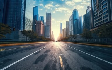 Obraz premium Empty City Street with Skyscrapers