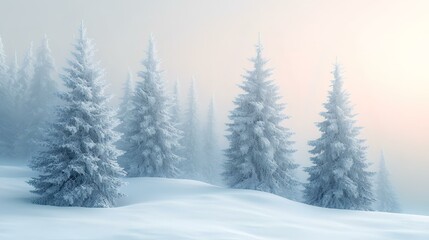 Fototapeta premium Winter Wonderland: Snow-Covered Pines in a Misty Forest