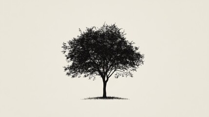 Silhouette of a large tree against a neutral background highlighting its intricate branches and leaves. Generative AI