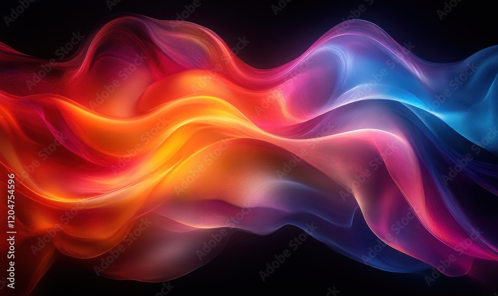 Poster Abstract Colorful Flowing Curves with Glossy Reflective Surfaces on Dark Background