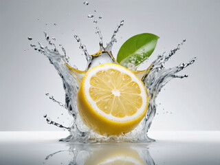 Sliced lemons splash water, exuding freshness.