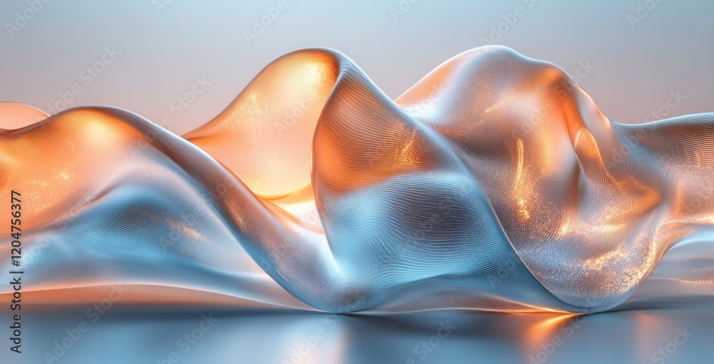 Poster abstract glass sculpture with twisting tubes and soft lighting on minimal background