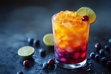 Refreshing layered cocktail with berries and lime.