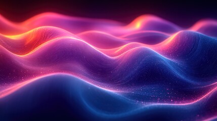 Obraz premium Futuristic Digital Wave Pattern Abstract Design in Blue and Purple with Glowing Effects on Black Background