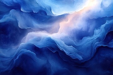 Abstract blue and white swirls creating a dreamy landscape.