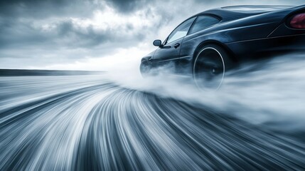 High-speed car drift rainy streets action photography urban environment dynamic viewpoint