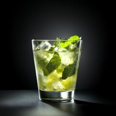 Refreshing Mojito Cocktail with Mint and Lime in a Glass on a Dark Background