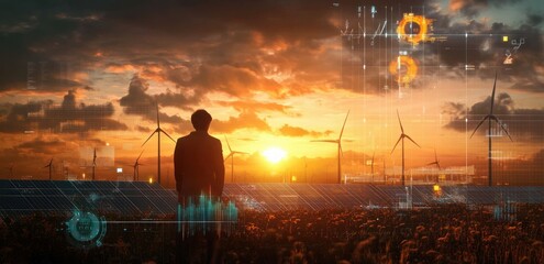 Fototapeta premium Renewable Energy Transformation and Global Electricity Price Trends