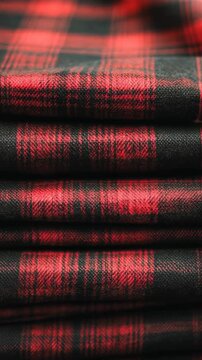 Textured black and red plaid fabric stacked neatly for design projects or crafting activities