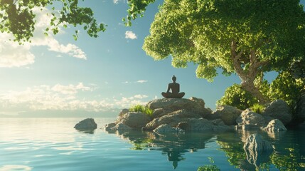 Naklejka premium A person is doing medication with tranquil peaceful settings.