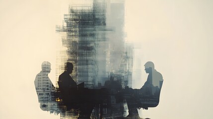 Silhouetted Figures in Urban Architectural Overlay