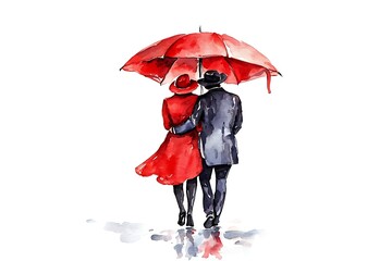 Valentine's day love story romantic couple watercolor style urban setting close-up view
