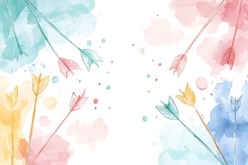 Valentine's day love arrows in watercolor style artistic background romantic atmosphere