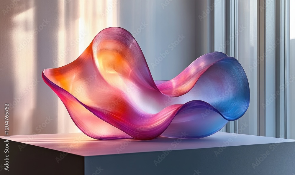 Aufkleber minimalist abstract curves 3d render smooth shapes ambient light blue purple gradient