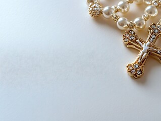 Elegant Pearl Rosary with a Jeweled Crucifix