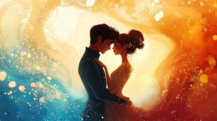 Happy Valentine’s Day romantic greeting card with lovely couple