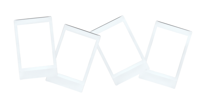 Realistic vintage frame photo template, instant photo frame isolated in transparent PNG. Isolated design element.